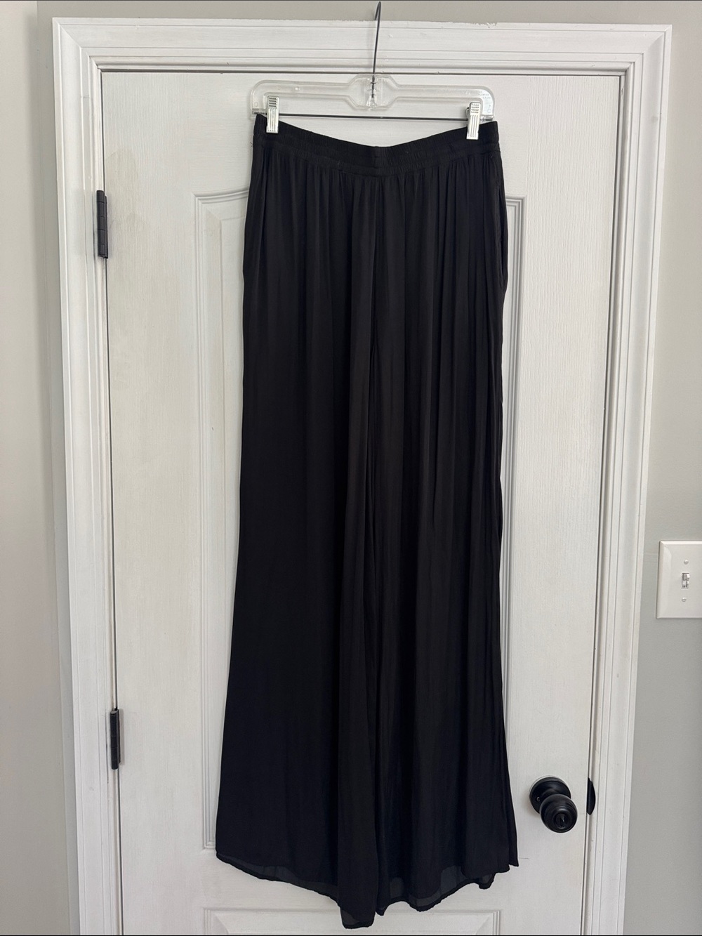Black flare satin pants